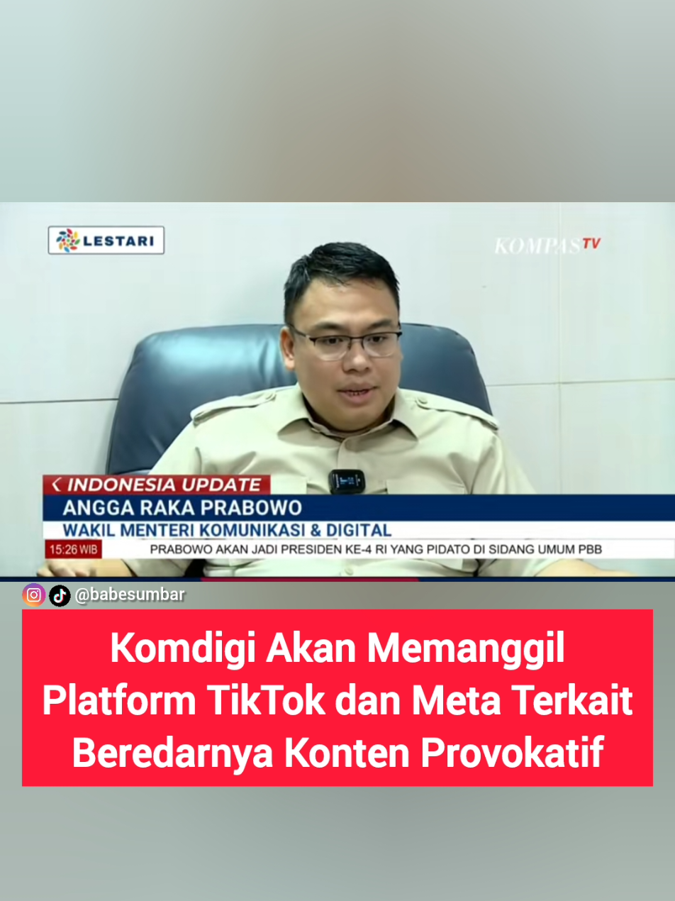 🚨 Komdigi panggil TikTok dan Meta!  Setelah kerusuhan saat Demo DPR 25 Agustus 2025, Kementerian Komunikasi dan Digital (Komdigi) menegaskan akan memanggil TikTok dan Meta terkait maraknya konten provokatif yang mudah dikonsumsi publik di media sosial.  👉 Wamenkomdigi Angga Raka Prabowo menyebut pihaknya sudah berkomunikasi langsung dengan Head TikTok Asia Pacific dan Meta Indonesia untuk membahas fenomena ini.  Apakah langkah ini bisa menghentikan penyebaran konten provokatif di media sosial? 🤔  Sumber: Kompas TV #Komdigi #TikTok #Meta #DemoDPR #DPRRI 