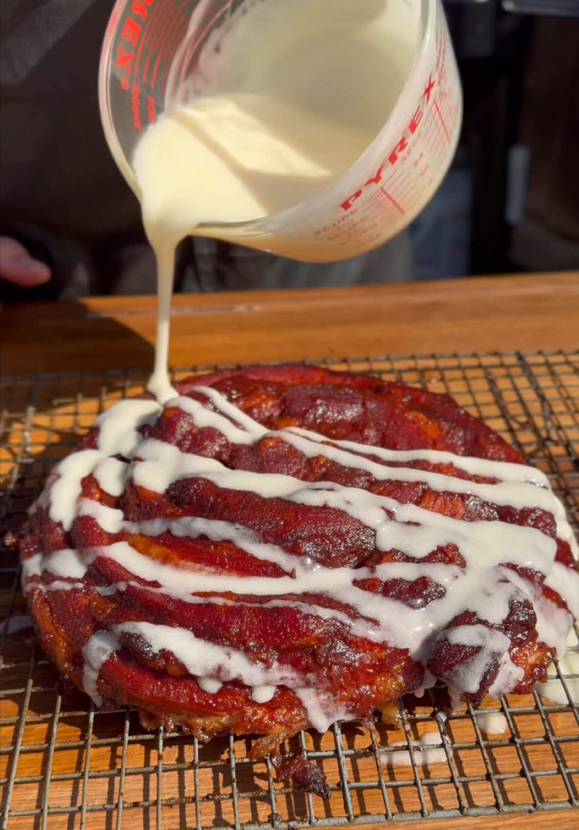 Smoked Holy Cola Pork Belly Cinnamon Roll with Cream Cheese Glaze 🤯 . . #kendrickbbq #traegergrills #porkbelly #cinamonroll #bbq @Traeger Grills @MEATER @Meat Church 