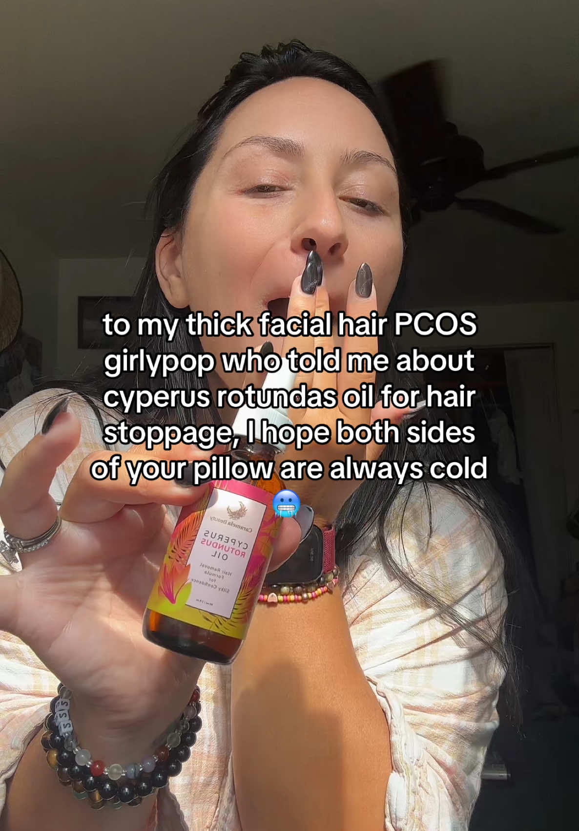 as a PCOS girly as well, we facial hair baddies have to stick together ✨ Replying to @LaurenMae🌾 having facial hair as a woman absolutely blows, but cyperus rotundas oil can help 💗 #haturalhairremoval #smoothskin #naturalskincare #cyperusrotundus #sugarwax #laserhairremoval #shaving #tiktokshopcreatorpicks #tiktokshoplabordaysale  Caramela Beauty Cyperus Rotundus Oil for Natural Permanent Hair Reduction @Caramela Beauty 