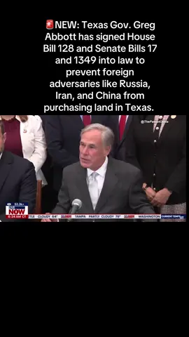 🚨#NEW: #Texas #Gov. #GregAbbott has signed House Bill 128 and Senate Bills 17 and 1349 into law to prevent foreign adversaries like Russia, Iran, and China from purchasing land in Texas.  These laws are among the strictest in the nation against foreign ownership of American land. #fyp 
