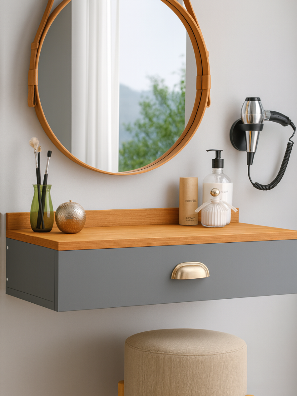 ✨ Transforme seu cantinho com estilo e praticidade! Penteadeira suspensa moderna com gaveta, perfeita para maquiagem e organização do quarto. 🪞💄 #PenteadeiraSuspensa #DecorTikTok #CantinhoPerfeito #TikTokShopBrasil #fyp 