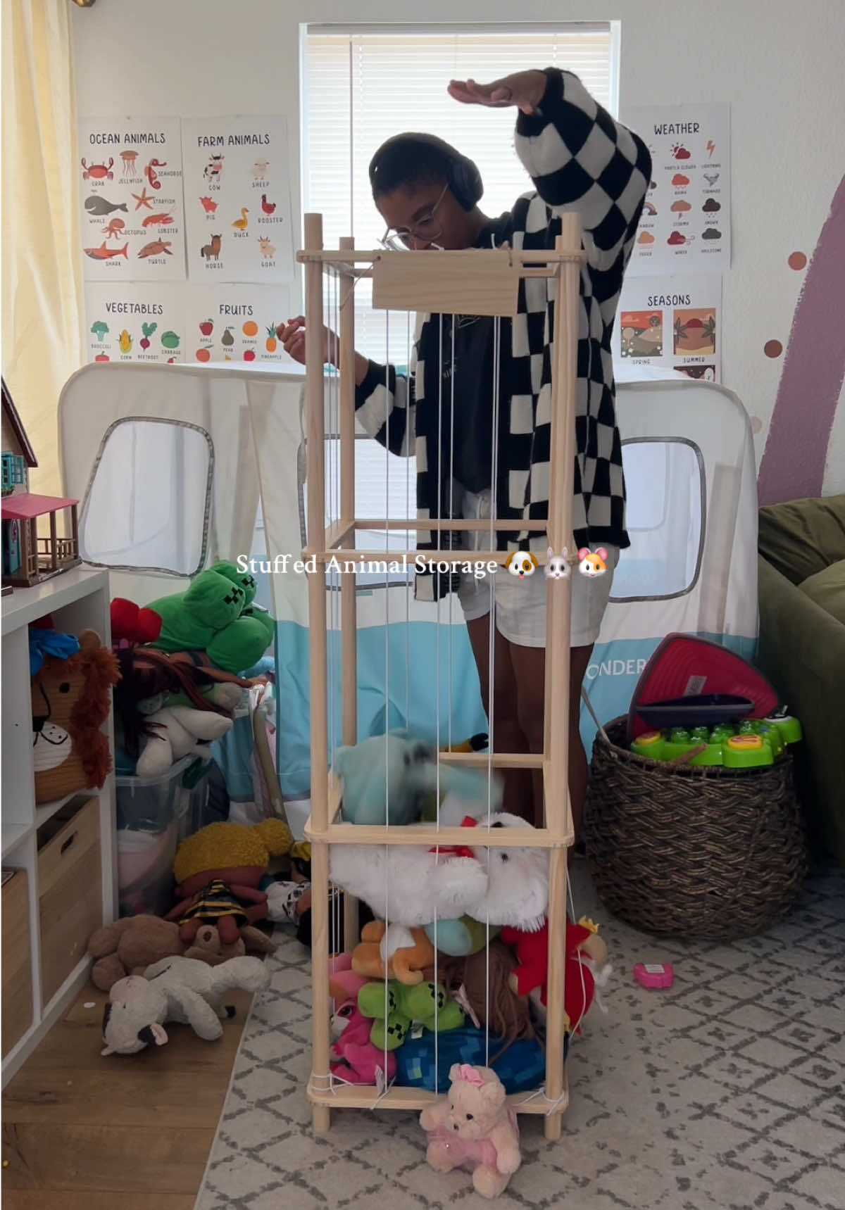 And that’s not even all of then my kids have an obsession 😩 #momfindsforkids #stuffedanimalstorage #woodenorganizer #stuffedanimalorganization #buildwithme 