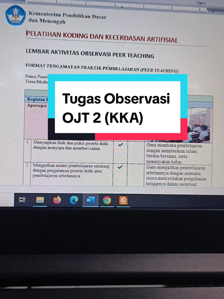 Lembar Observasi Koding KA untuk tugas OJT 2, selesaaai 👌🏻 #pembelajarankoding #tugasOJT2 #lembarobservasi #realteaching #koding 