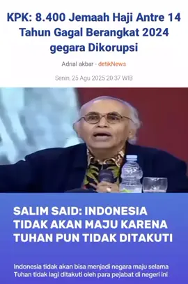 Ada 8.400 orang jemaah haji, yang sudah mengantre lebih dari 14 tahun yang seharusnya berangkat di tahun 2024, menjadi tidak berangkat, akibat praktik tindak pidana korupsi. #korupsi #kpk #haji #indonesia🇮🇩 #fyp 