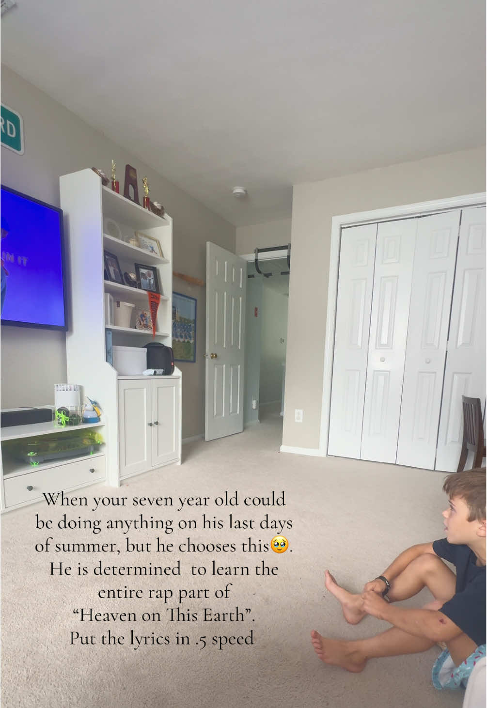 When your seven year old could be doing anything on his last days of summer, but he chooses this🥹.  He is determined  to learn the entire rap part of  “Heaven on This Earth”. Put the video on .5 speed. @FOREST FRANK 🔵 is most of the teams walk out songs, and their #1 request when we get in the car 🥰