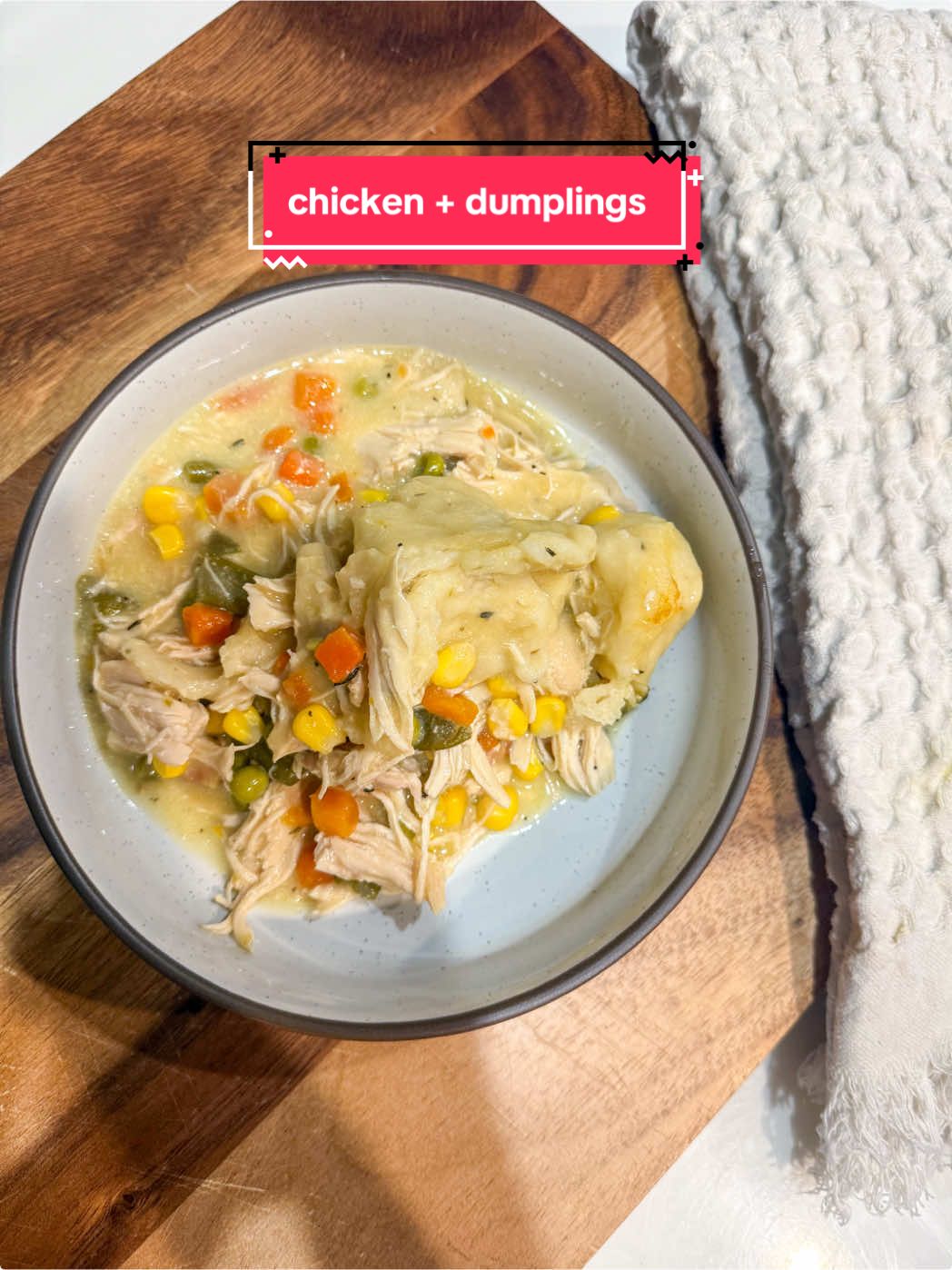 Don’t mind me… manifesting colder weather with these cozy crockpot meals! Let’s make some Chicken and Dumplings ⬇️ Ingredients 🌽🧅 -2 lbs boneless, skinless chicken breasts (or thighs) -2 cans cream of chicken soup -1 can of chicken broth -1 bag of frozen mixed vegetables (I used 2 cause we love veggies) -1 tsp garlic powder -1 tsp onion powder -1 tsp rosemary  -1 tsp thyme  -salt + pepper to taste  -1 can refrigerated biscuits, cut into small pieces  Instructions👩🏻‍🍳 -layer chicken at the bottom of your crockpot -add in your frozen veggies  -in a separate bowl combine cream of chicken soup, chicken broth and your spices  -pour over top and cook on high for 3-4 hours or low for 6-7 hours  -shred your chicken and add in your biscuits, pushing them slightly into the liquid (don’t stir) -cover and cook on high for about one hour until your biscuits are cooked through, but fluffy  -enjoy💖 #chickenanddumplins #crockpotdinner #easydinnerideas #easydinnerrecipes #crockpotmeals  
