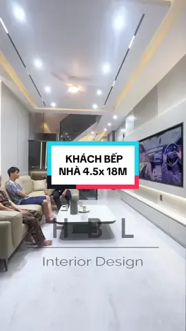 Khách bếp nhà ngang 4,5 m. Chiều sâu thì các bác đoán vậy.😊 #noithathbl #vachtrangtri #yeubepnghiennha #thietkenoithat #nhadep 