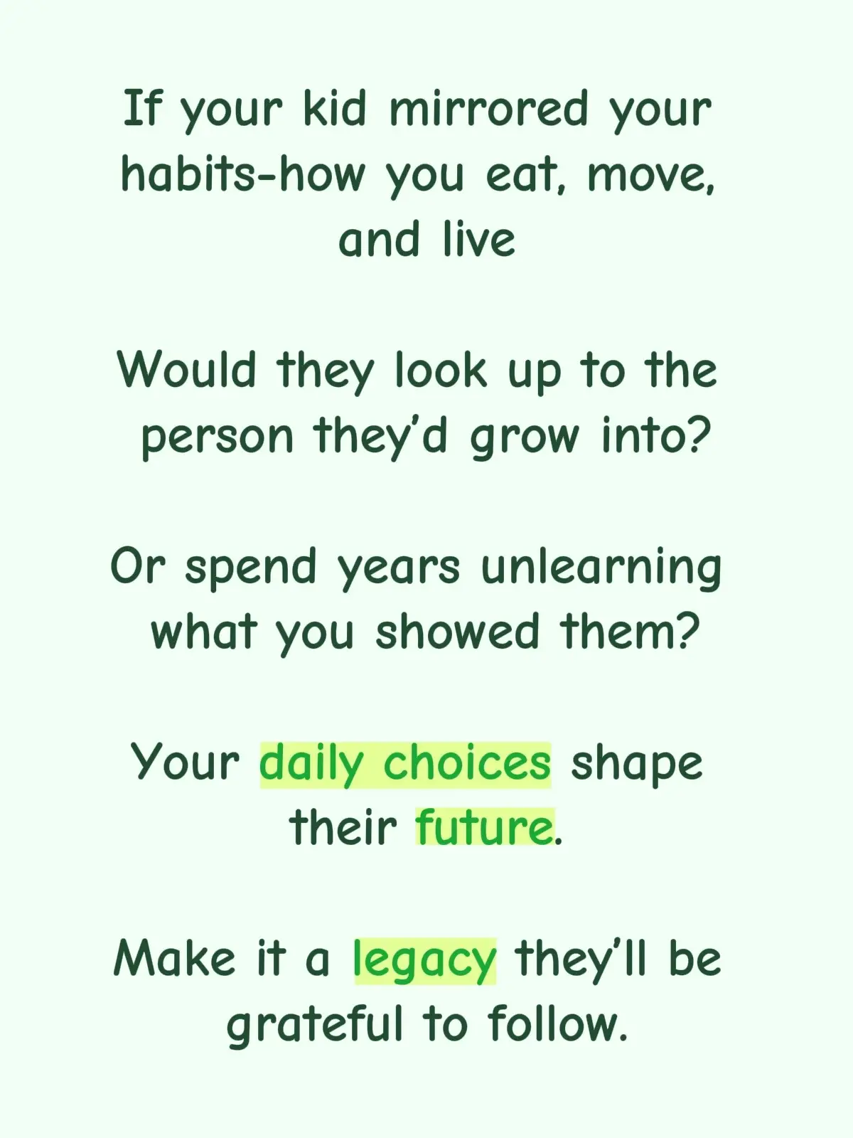 The habits we live today become the lessons they carry tomorrow. 🫶✨ #ParentingLegacy #HealthyLifestyle #MomLife #BeTheExample #ParentingMotivation 