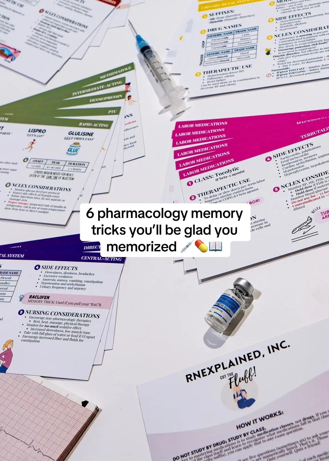 6 pharmacology memory tricks you’ll be glad you memorized. Work smarter, not harder!! These are all apart of my RNExplained Pharmacology Flashcards & Comprehensive Bundle ✍🏼💊💉 #fyp #foryou #nursingstudent #nclex #pharmacology 