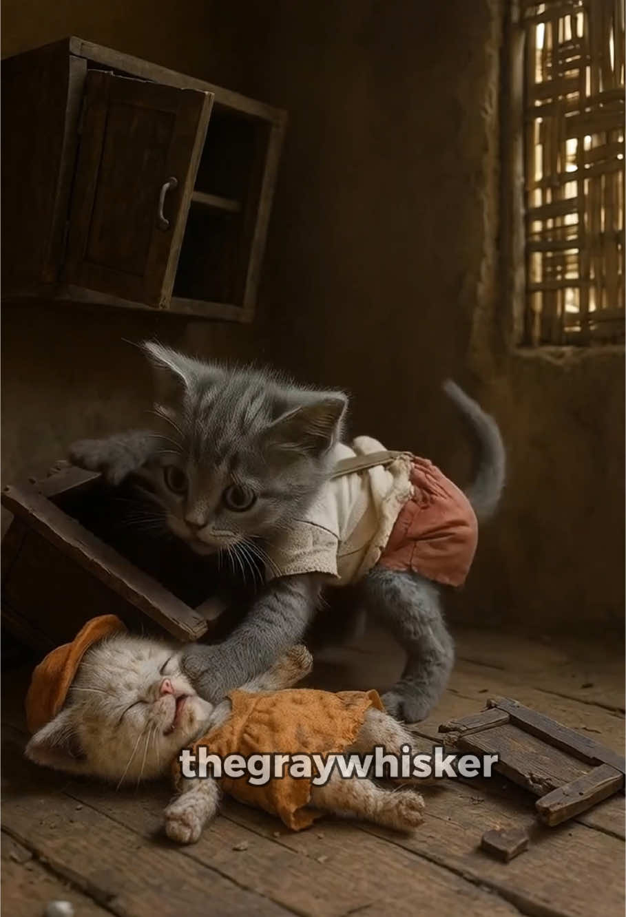 broken wooden cabinet fell on cat#poorcat #foryoupage #cat #viral #animation #ai #kitten #foryou #trending 