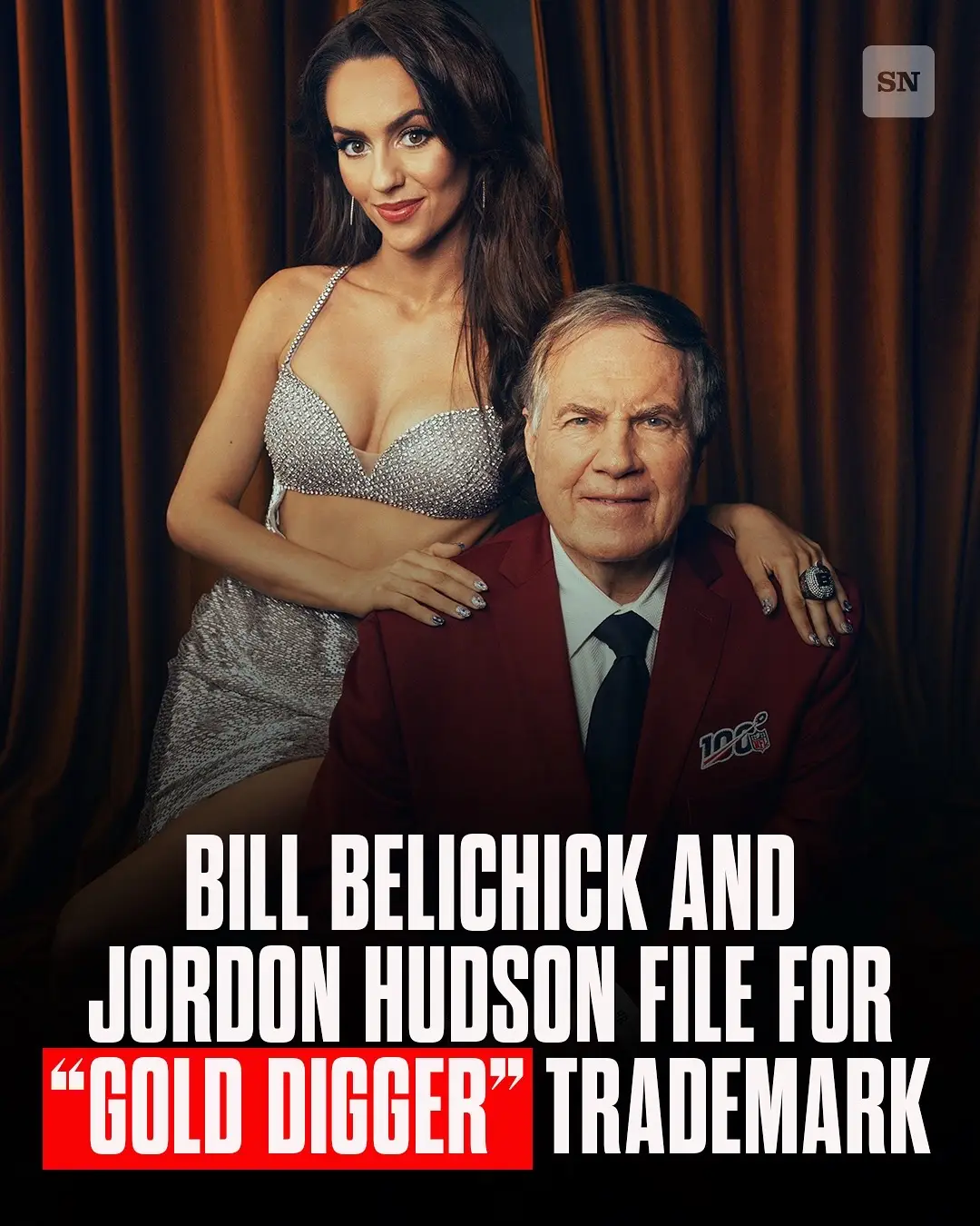 The couple will be using “Gold Digger” as the brand name for an upcoming line of jewelry and key chains 😅 #billbelichick #jordonhudson #uncfootball #ncaaf #newenglandpatriots 