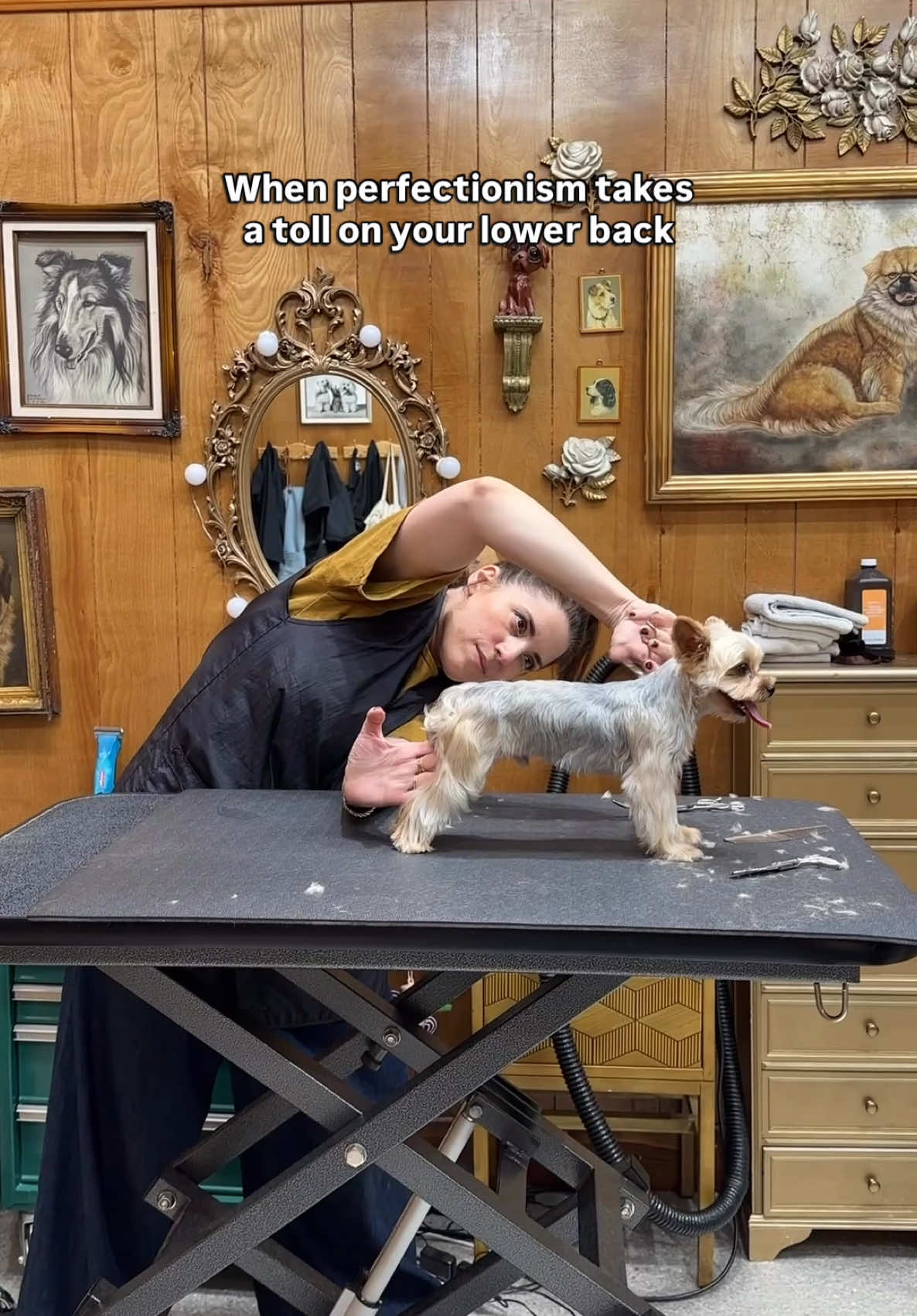 Who needs hot yoga when you have a dog table, a pair of shears, and 15 different grooming poses? Namaste. 