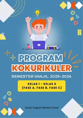 Program Kokurikuler Semester Ganjil 2025-2026 Untuk Kelas 1 - Kelas 6 ( Fase A, Fase B, Fase C)  Siap Cetak! A4 1. Struktur Kurikulum dan Alokasi Waktu Program Kokurikuler 2. Analisis Fokus Pengembangan Dimensi Profil Lulusan Tiap Fase 3. Tema Program Kokurikuler 4. Program Kokurikuler Fase A (Kelas 1 - Kelas 2) 5. Program Kokurikuler Fase B (Kelas 3 - Kelas 4)  6. Program Kokurikuler Fase C (Kelas 5 - Kelas 6) #programkokurikuler #kokurikuler  #kokurikulersd #sekolahdasar #deeplearning