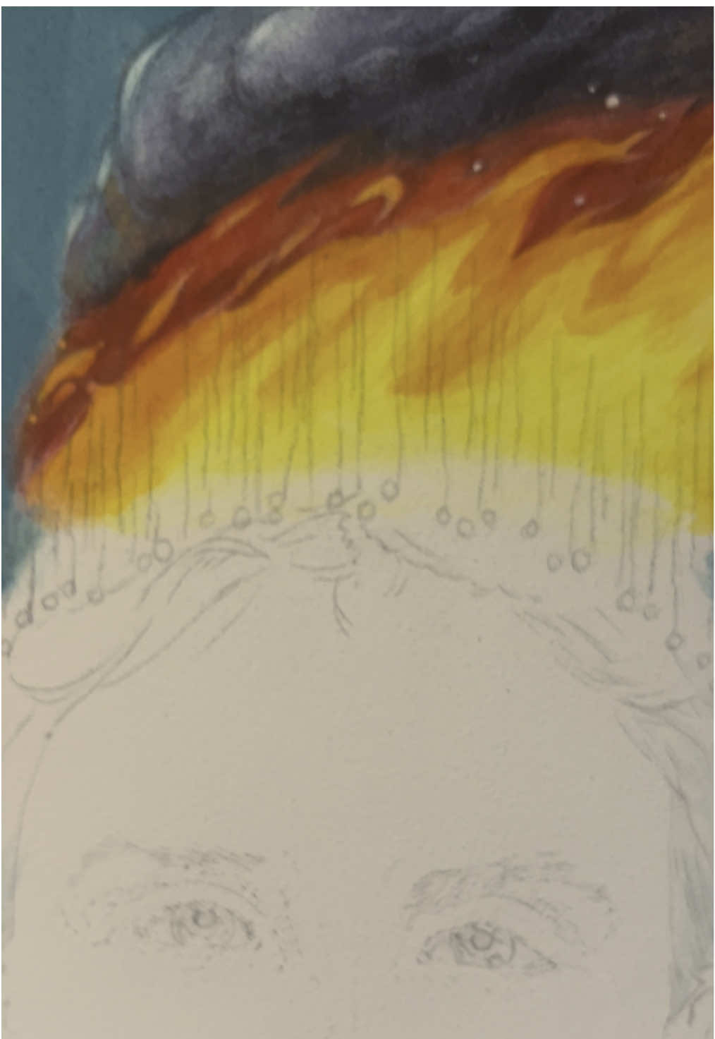 I’m just inventing this wildfire. My animation experience is serving me 🔥   Part 3. Fire and smoke done; lamp black I love you 🖤.  “The Inheritance” watercolour and 24k gold leaf on 16 x 20” clay panel. Muse courtesy @Finn Little 💎. ***** #paintingbackgrounds #watercolorbackgrounds #watercolor #painting #magicalrealism #visualpoetry #watercolor #design #forestfire #wildfire #forest #inheritance #smoke #thefuture #climatechange #aquabord #contemporaryart #art #artist #canadianartist #montrealartist #collectorartist #artistprocess #fyp