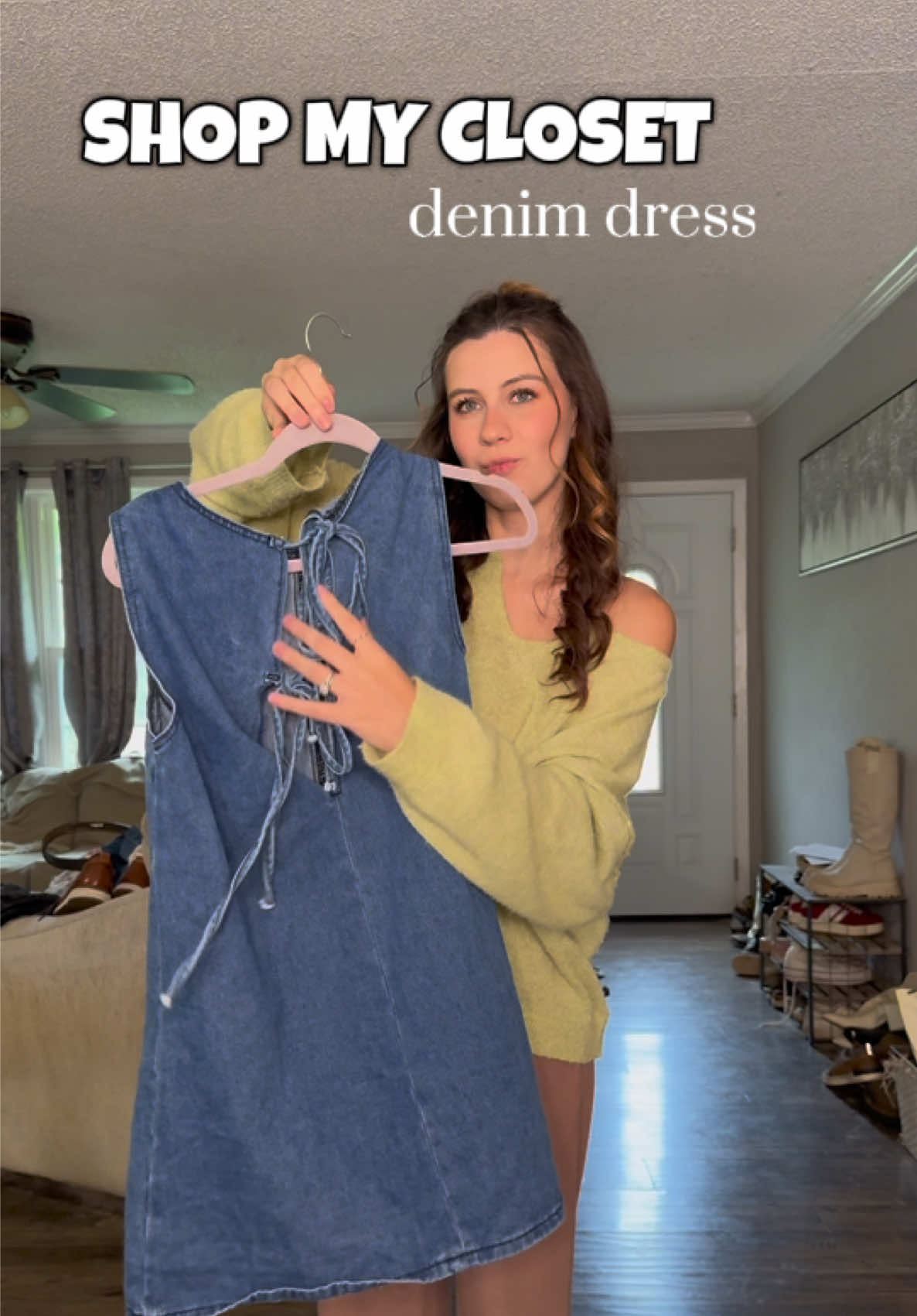 Shop My Closet - denim dress! Can’t wait to actually wear this out 🤩 #shopmycloset #denimdress #outfitinspo #outfitideas #fashiontiktok 