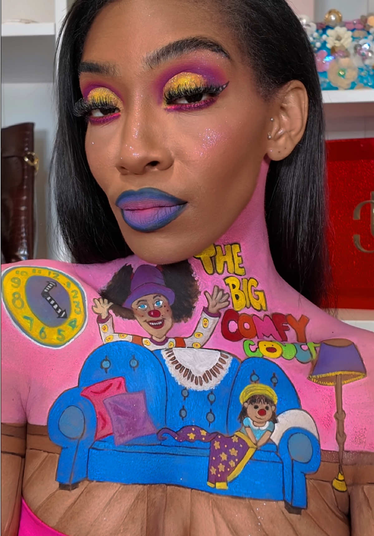 The Big Comfy Couch | PBS KIDS TRIBUTE SERIES LIVE EDITION! If your loving it tag @Retrokid & @PBSKids ❤️❤️❤️  **@PBS MAY BE DEFUNDED BUT NOT DEFEATED! Follow for more projects coming soon! Donate and subscribe! This defund is not shaking anything 💕🫶🏽** @Mehron Makeup UV Palette  @Tag Body Art Neon Paint Pods  @Duckie Cosmetics Dream Slipper  #fyp #paintedafterhourz #pbskids #uvmakeup #makeuptransformation 