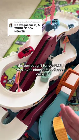 Replying to @its.lexbutler bring dino adventures to life 🦖 this dinosaur racetrack set is interactive, colorful, and packed with fun for kids who love dinosaurs. watch the dinos race around while your little one imagines endless prehistoric adventures! perfect gift for birthdays + holidays 🎁 #dinosaurracetrack #kidstoys #dinoplaytime #toddlerfun #giftforkids 