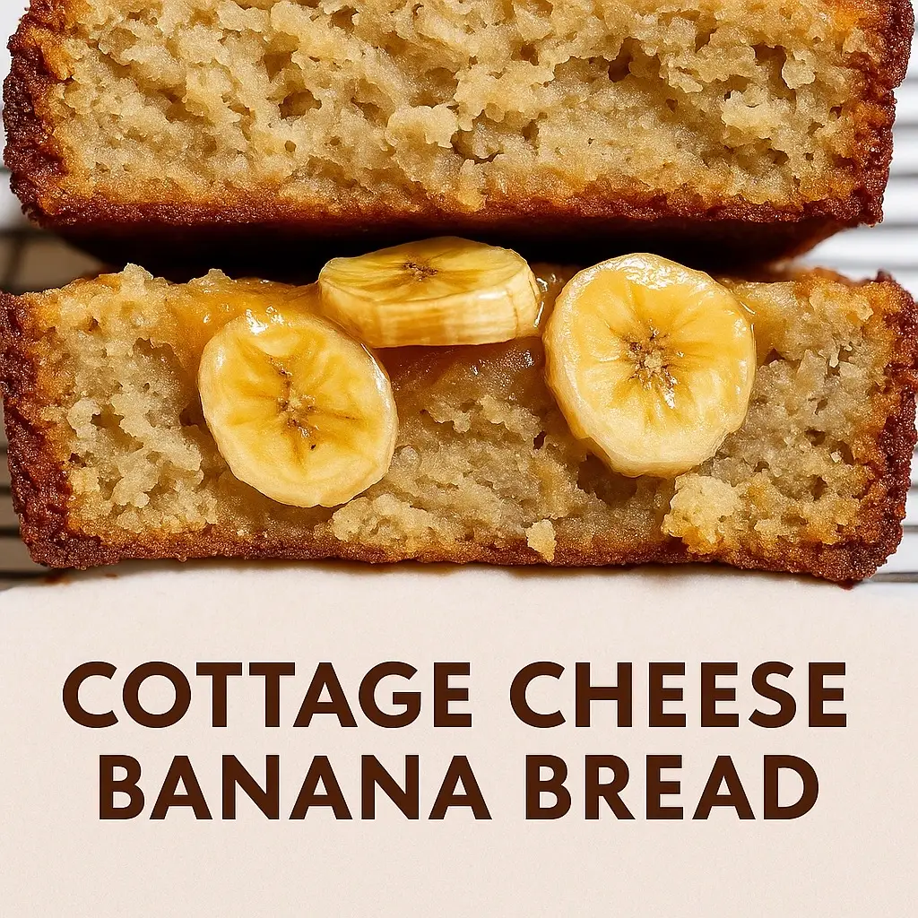 Here's a simple recipe for Cottage Cheese Banana Bread: Ingredients: - 2 ripe bananas, mashed - 3 large eggs - 1/2 cup cottage cheese (full-fat or low-fat) - 3 tablespoons maple syrup (adjust to taste) - 2 teaspoons vanilla extract - 2 1/2 cups almond flour - 1 teaspoon baking soda - 2 teaspoons ground cinnamon - Optional: 1/2 cup chopped walnuts, chocolate chips, or blueberries Instructions: 1. Preheat oven to 350°F (175°C). Grease a loaf pan. 2. Mix mashed bananas, eggs, cottage cheese, maple syrup, and vanilla extract. 3. Add almond flour, baking soda, and cinnamon. Mix well. 4. Fold in optional ingredients if using. 5. Pour batter into the loaf pan and bake for 45-50 minutes or until a toothpick comes out clean. 6. Let cool before slicing. This bread is moist, protein-packed, and perfect for breakfast or a snack. Enjoy! ☺️  #HighProteinRecipes #BananaBreadRecipe #HealthySnacks #FoodieTok #EasyRecipes