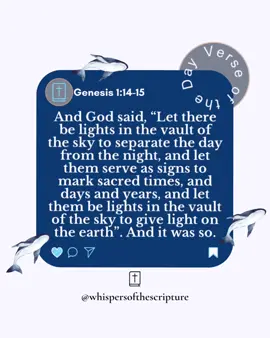🌟On that day, He hung the sun, moon, and stars - each with a purpose, each perfectly placed. He didn’t just create light, He created seasons. Just like the heavens, your life has been set in order by His hands. 🤲🏼 Every season you walk through - joy, waiting, breakthrough, or trial - is not by accident. The same God who holds the galaxies in place is holding your life together with intentional design. 🌊 Trust Him in your season, because every day and night is written into His plan. And He has called it good! 🙏🏼💫 #whispersofthescripture #bibletruth #biblereading #christianencouragement #faithoverfear     