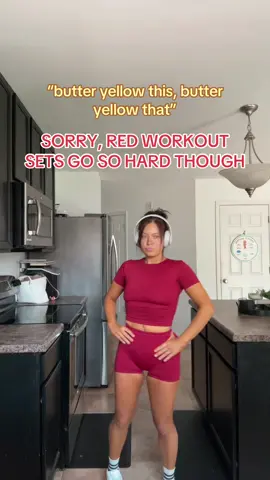 i love both, don’t come for me😭 #butteryellow #redworkoutset 