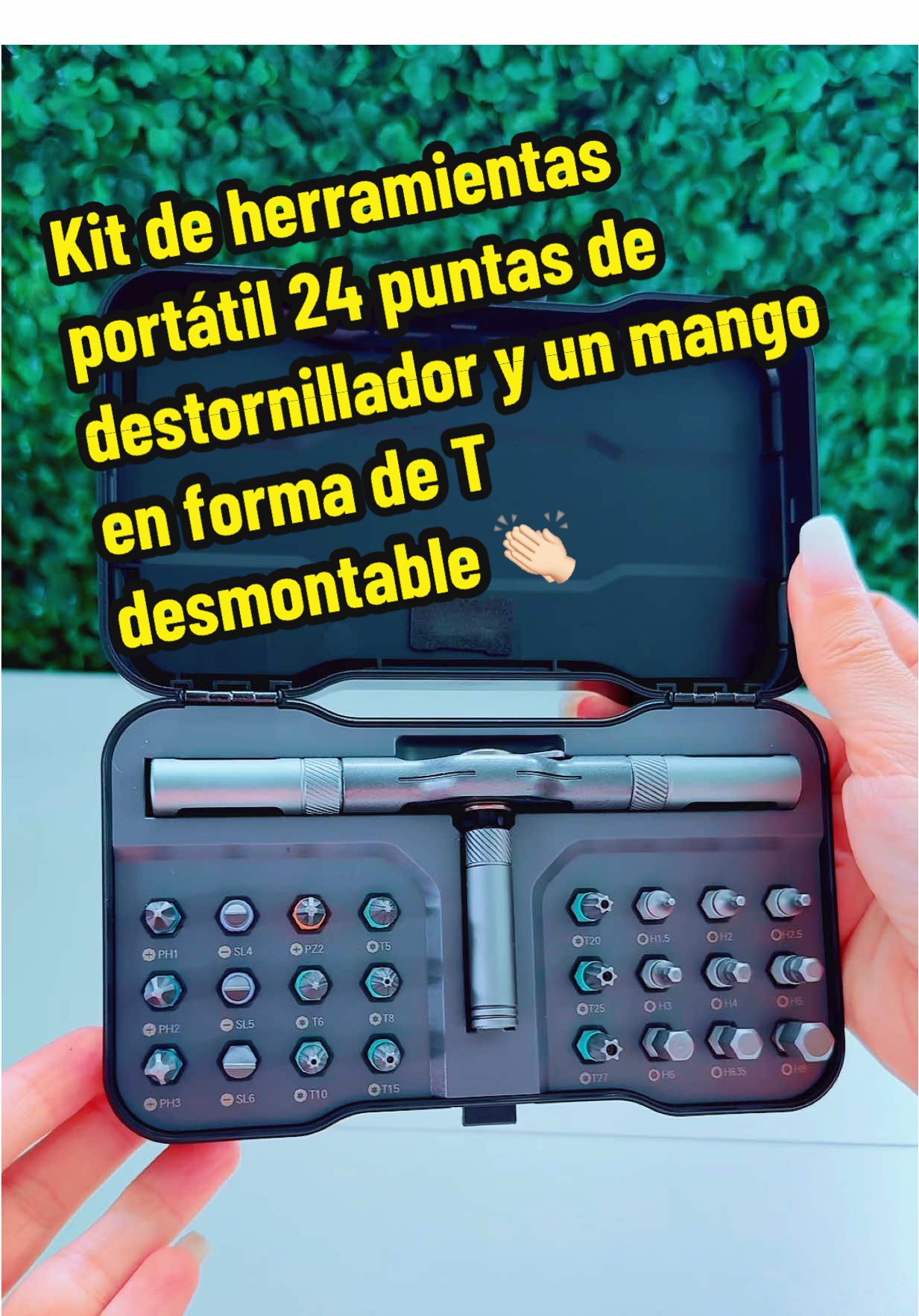 Kit de herramientas portátil 24 puntas de destornillador y un mango en forma de T desmontable 👏🏻 #screwdriver #screwdriverkit #repairtools #magneticscrewdriver #portable 