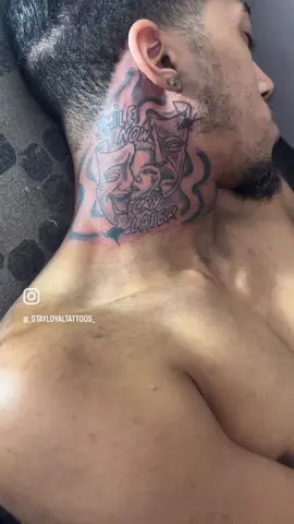 Smile now Cry later 🧡🤟🏾 #stayloyaltattoos🧡🖌️ #bookwithme📲 #tattooideas #necktattoo #xzyba 