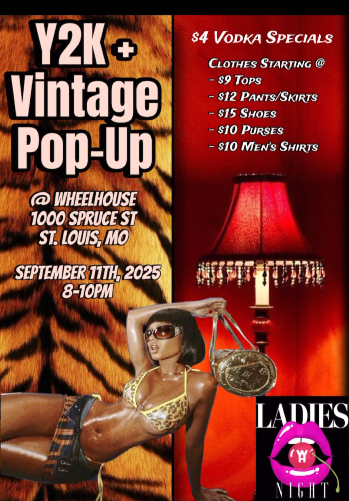 🚨 ST. LOUIS—THIS IS NOT A DRILL. 🚨 We’re taking over Wheelhouse Ladies Night and turning it into the ultimate Y2K + Vintage Sip & Thrift collab. 🪩✨ Think: 🔥 $4 vodka specials all night 🔥 Racks of affordable vintage starting at just $9 (yes, really) 🔥 $9 tops, $12 pants + skirts, $15 shoes, $10 purses 🔥 PLUS—plenty of bold men’s vintage finds This isn’t just shopping, it’s a whole vibe—thrifting your next fit while sipping cocktails, dancing, and living that badass girls-night-out energy. 🗓 When: 8-10pm, September 11, 2025  📍 Where: Wheelhouse STL Pull up, sip something strong, and thrift the wildest fits in the city. This is what happens when nightlife meets vintage—you don’t wanna miss it. ⚡️ #fyp #fy #foryou #stl #stlouis #saintlouis #missouri #thrift #thrifted #vintage #vintageclothes #popup #thingstodo 