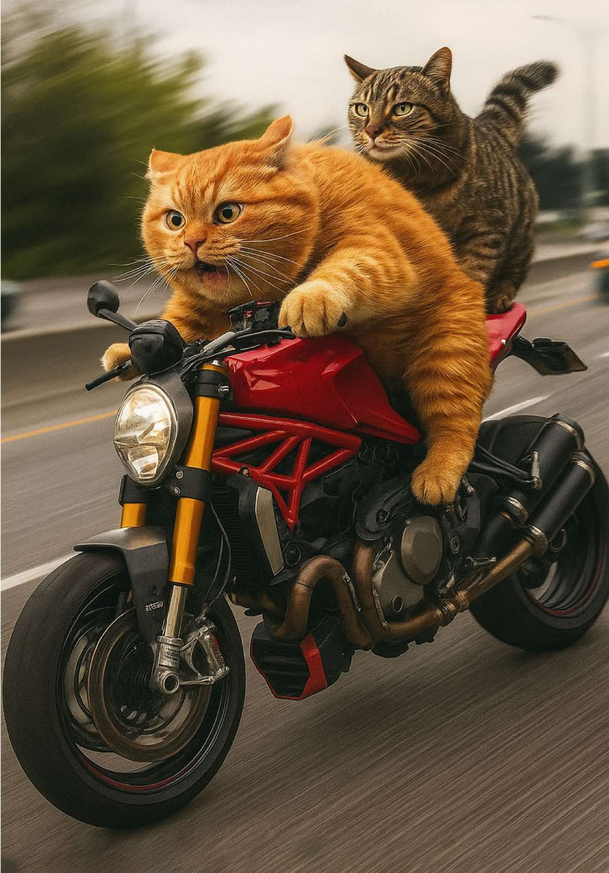 😼🔥 Double trouble on two wheels. #CatRiders #ZoomieCats #FelineFury #FastAndFurryous #CatMotorcycle    