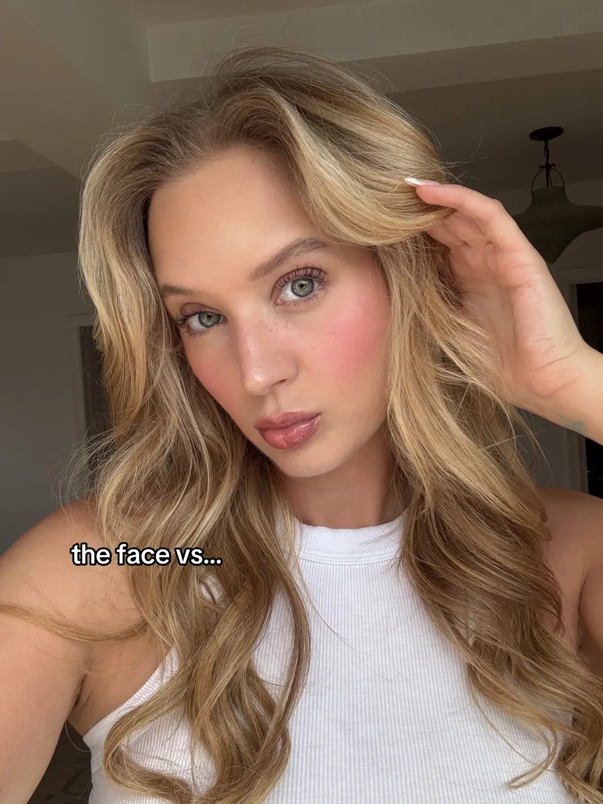@chantecaille future skin in shade aura @Hourglass Cosmetics concealer in shade crème  @Diorbeauty bronzer in shade 10  @beaubble x @Rudi Berry 🍓freckle pen  @Tower 28 Beauty cream blush in shade after hours  Tower 28 mascara in shade drift  Tower 28 mauve duo lip kit  