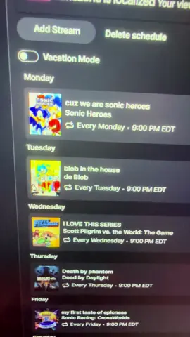 This and next week’s stream schedule Catch the phantom ! #sonicracingcrossworld #sonicheroesedit #streamer #fyp 