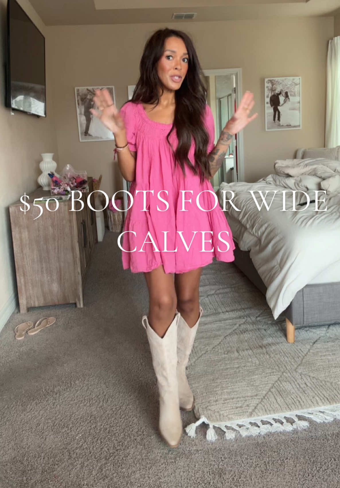 These beige suede cowgirl boots look designer but are a fraction of the price 👢🤍 Perfect with dresses, jeans, or even fall sweaters. Snag them now while they’re still on sale!  #westernboots #westernstyle #fallstyle #bootsseason