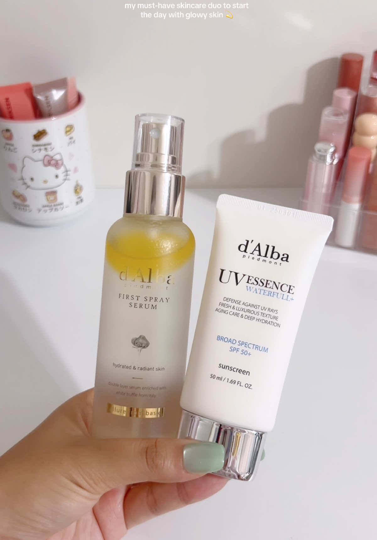 adds instant brightening, evens skin tone, and enhances the glass-skin glow 🧖🏻‍♀️✨ these are viral skincare products in the US and Korea, but they are actually worth the hype! #dalba #dalbasprayserum #skincareroutine #sunscreen  #tiktokshopcreatorpicks 