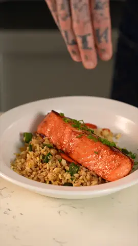 Miso glazed salmon with fried rice! Use my code BRANDON to save money on your first two orders :)  @blueapron  #blueapronpartner 