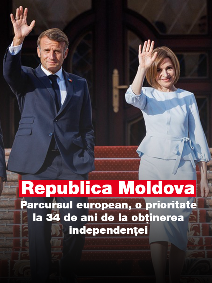 Liderii Franței, Germaniei și Poloniei la Chișinău, cu ocazia marcării a 34 de ani de la proclamarea independenței Republicii Moldova față de Uniunea Sovietică: Moldova face parte din familia europeană prin valorile pe care le apără. Europa va fi mai puternică alături de Moldova. #RepublicaMoldova #ZiuaIndependentei #Franta