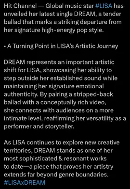 A turning point in Lisa's artistic journey. DREAM represents an important artistic shift, showcasing her ability to step outside her established sound while maintaining her signature emotional authenticity... #Lisa #Lloud #Blackpink #kpop #fyp 