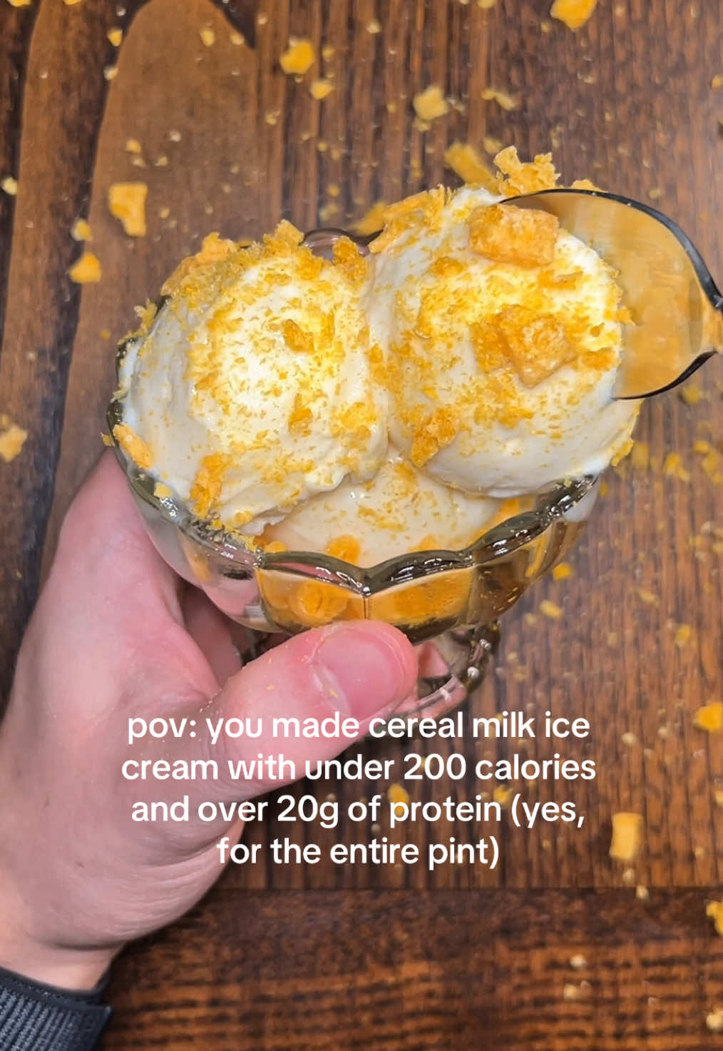 195 calories 22g protein (for the entire pint) Cereal Milk Protein Ice Cream 😋🍦 Original recipe from my Recipe Book Check out the link in my bio for my Creami Recipe Books with over 140 recipes like this one! Follow me for more @Ninja Kitchen Creami and Swirl recipes! Code FPF to save on @Prime Bites Protein Treats @Hormbles Chormbles @Fuul Snacks  • • • • #ninjacreami #proteinicecream #highprotein #cerealmilk #fpf 
