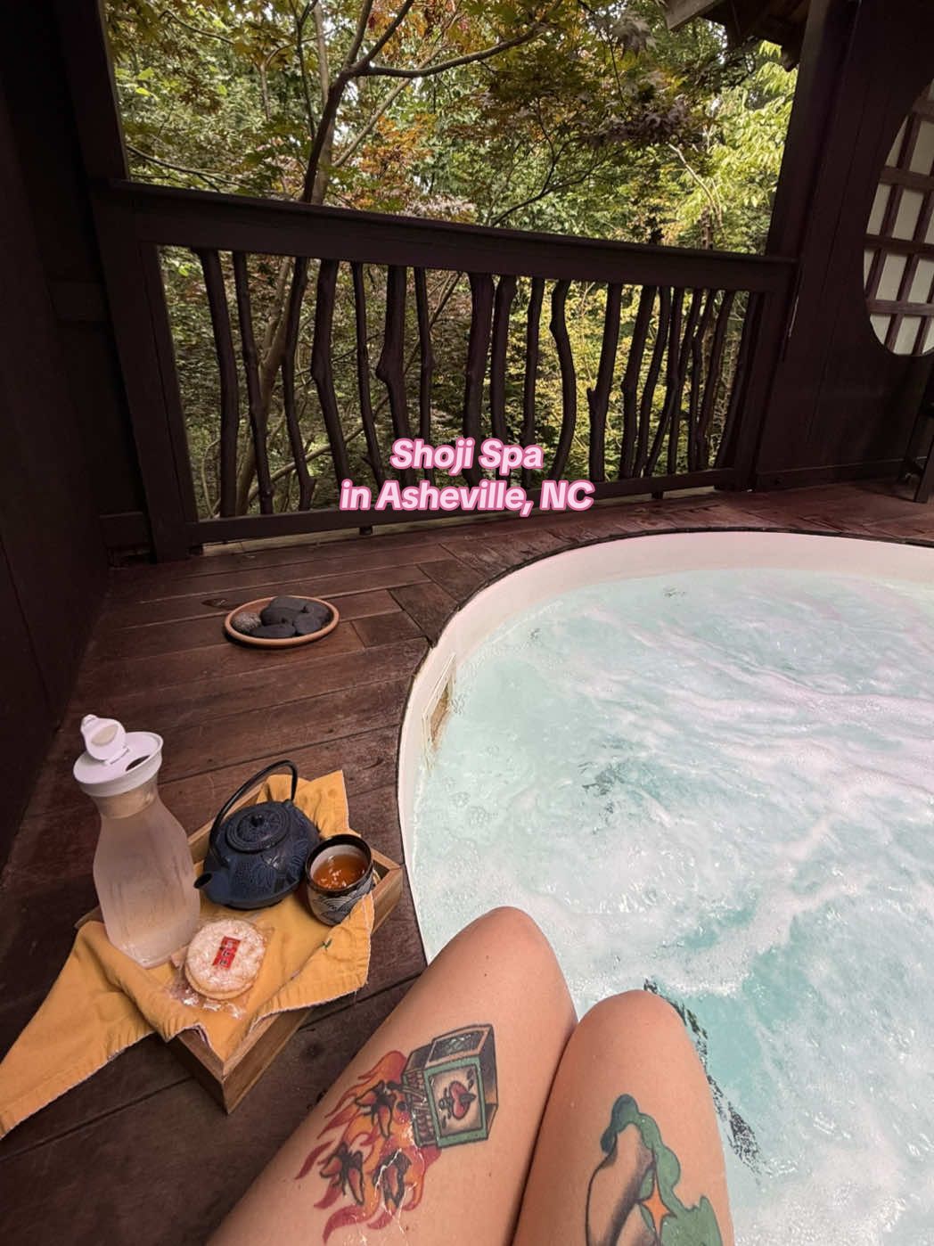 The coolest little wilderness retreat 🪵🎋🫖 (Excuse the congested voiceover. Very sick over here 😅) #shojispa #ashevillenc #spaday #japanesespa 