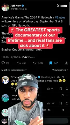 Cowboys & Niners fans are crying already 😂 The greatest sports documentary of the 21st century is about the Eagles 🦅🔥 #eagles #nfl #americasgame #bradleycooper #SuperBowl 