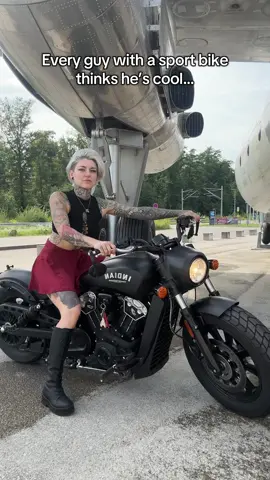 Just not into sport bike guys  #indianscoutbobber #tattoogirl #bikergirl #fy #bobbermafia 