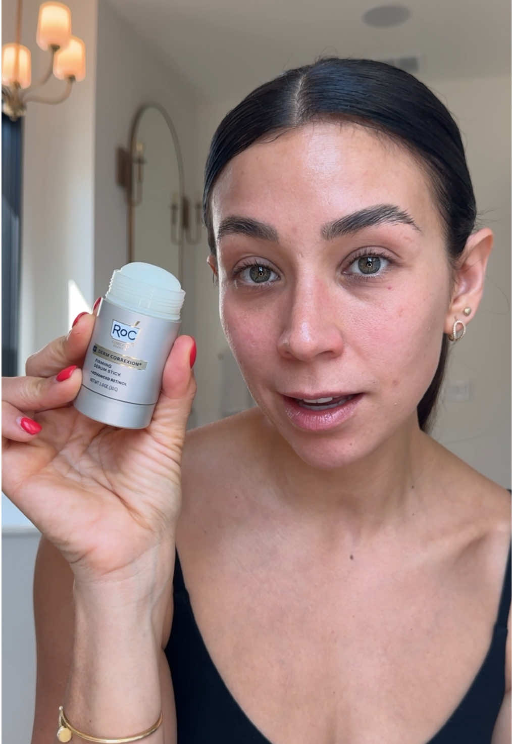 Loving the NEW @RoC Skincare Firming Serum Stick #roc_partner ✨My skin feels instantly tighter, more refreshed, and even helps define my jawline. I also love that it’s packed with antioxidants and is dermatologist-tested, backed by real results! PS It’s under $30 and you can grab it at any drugstore 🤌#rocskincare #dermstick #retinol #skincare