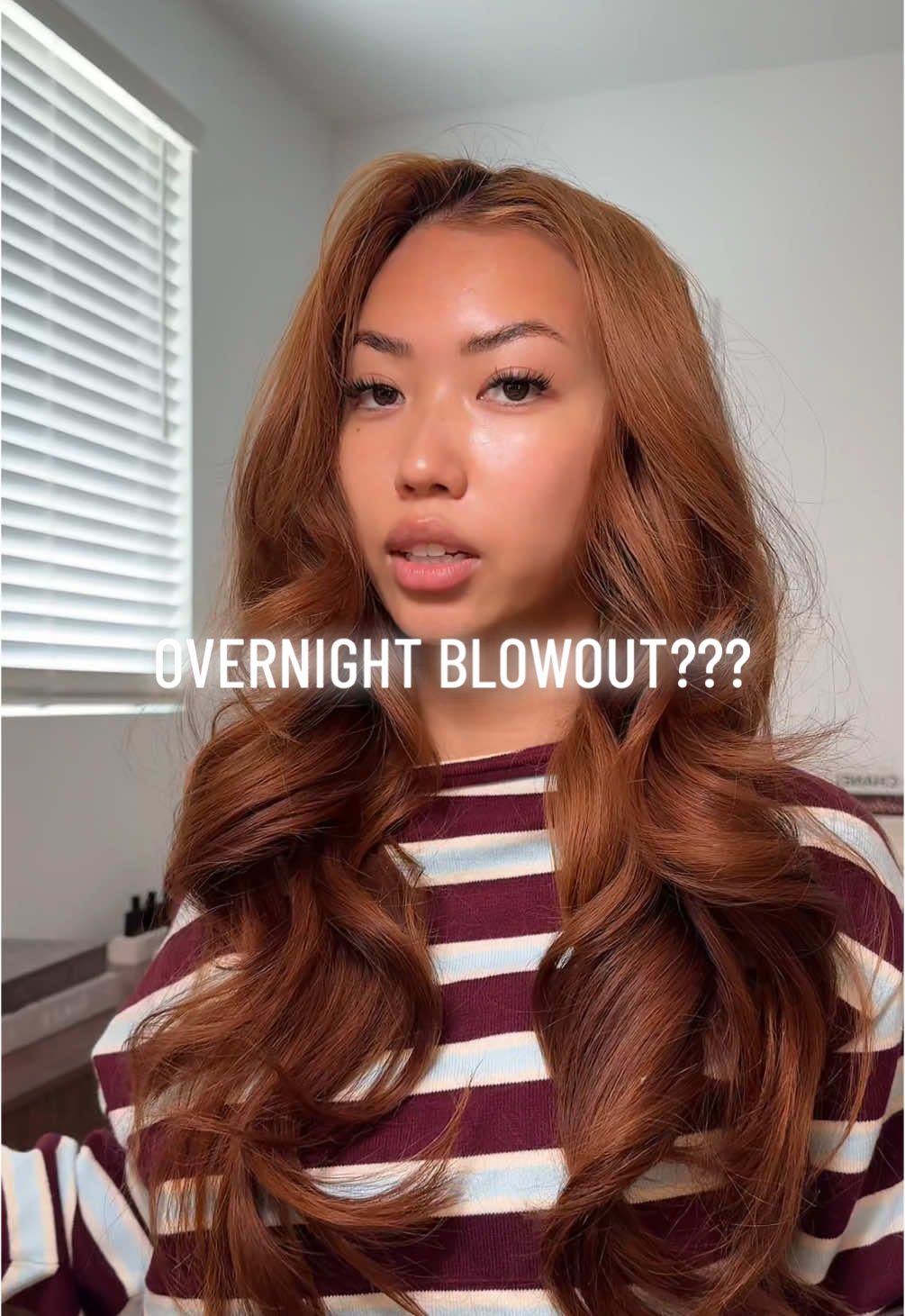 what am i doing wrong i just want healthy, shiny, cute hair when i wake uppp and use less heattt #overnightblowout #curls #hair #copperhair #hairtok #shinyhair #healthyhair #heatlesscurls #blowout #fyp 