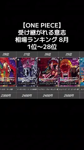 【ワンピースカード】受け継がれる意志 相場ランキング 8月 1位〜28位  #ワンピースカード #受け継がれる意志 #ONEPIECE #カードゲーム #相場ランキング