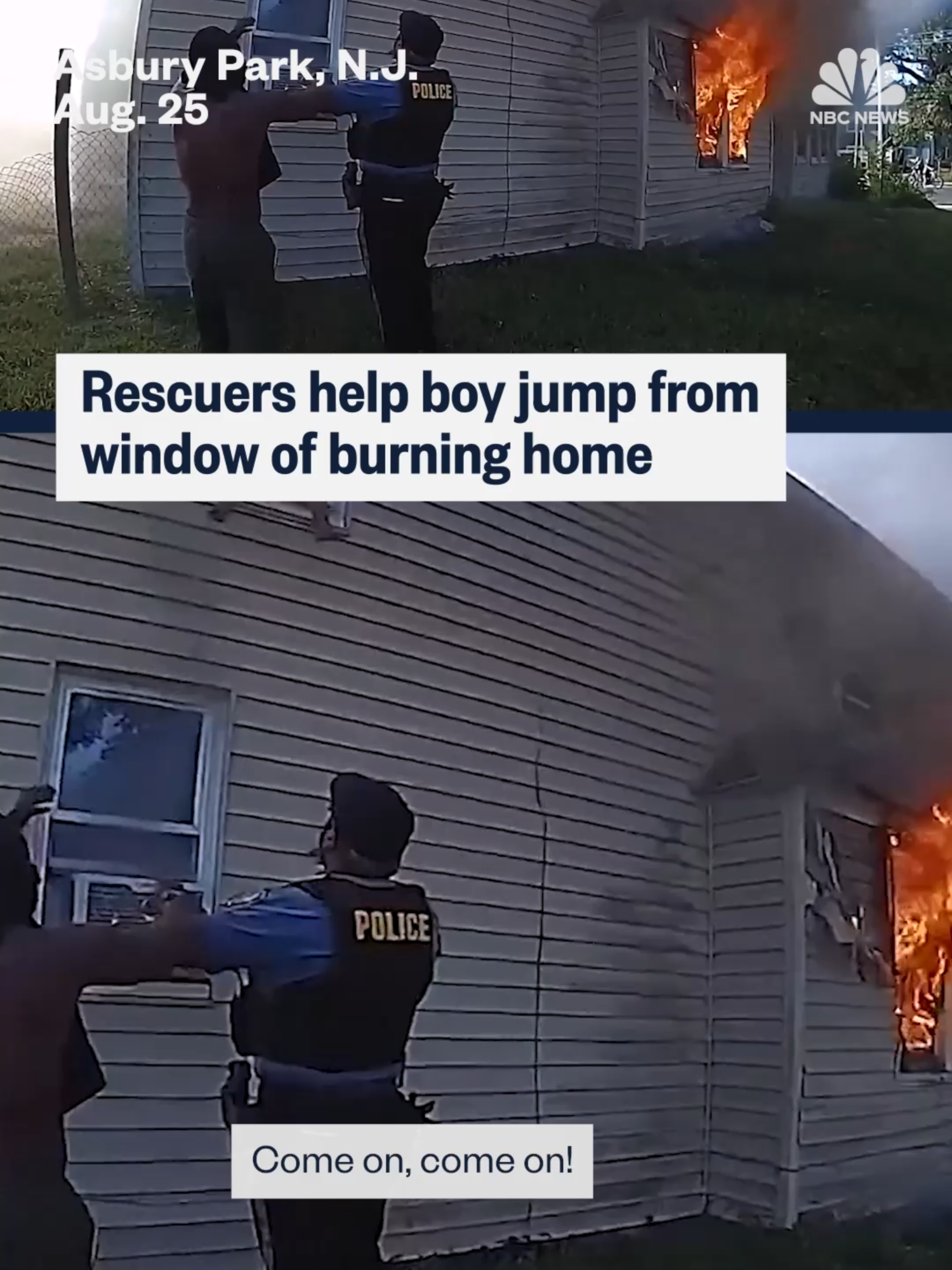 Two police officers and a good samaritan helped to save an eight-year-old boy from the window of a burning home in Asbury Park, #NewJersey.