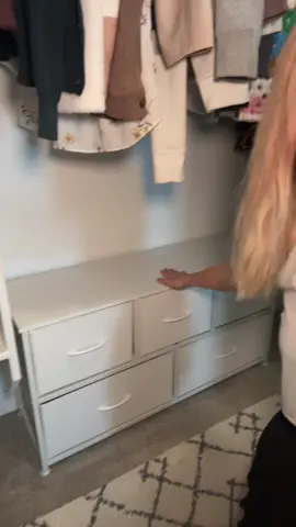 Maximize space with this dresser and storage bins. #SmartStorage #OrganizedHome #StorageFurniture #SpaceSavingIdeas #HomeDeclutter
