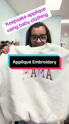 Cute applique embroidery using upcycled baby clothing to spell mama.#embroidery #machineembroidery #applique #etsy #mama 
