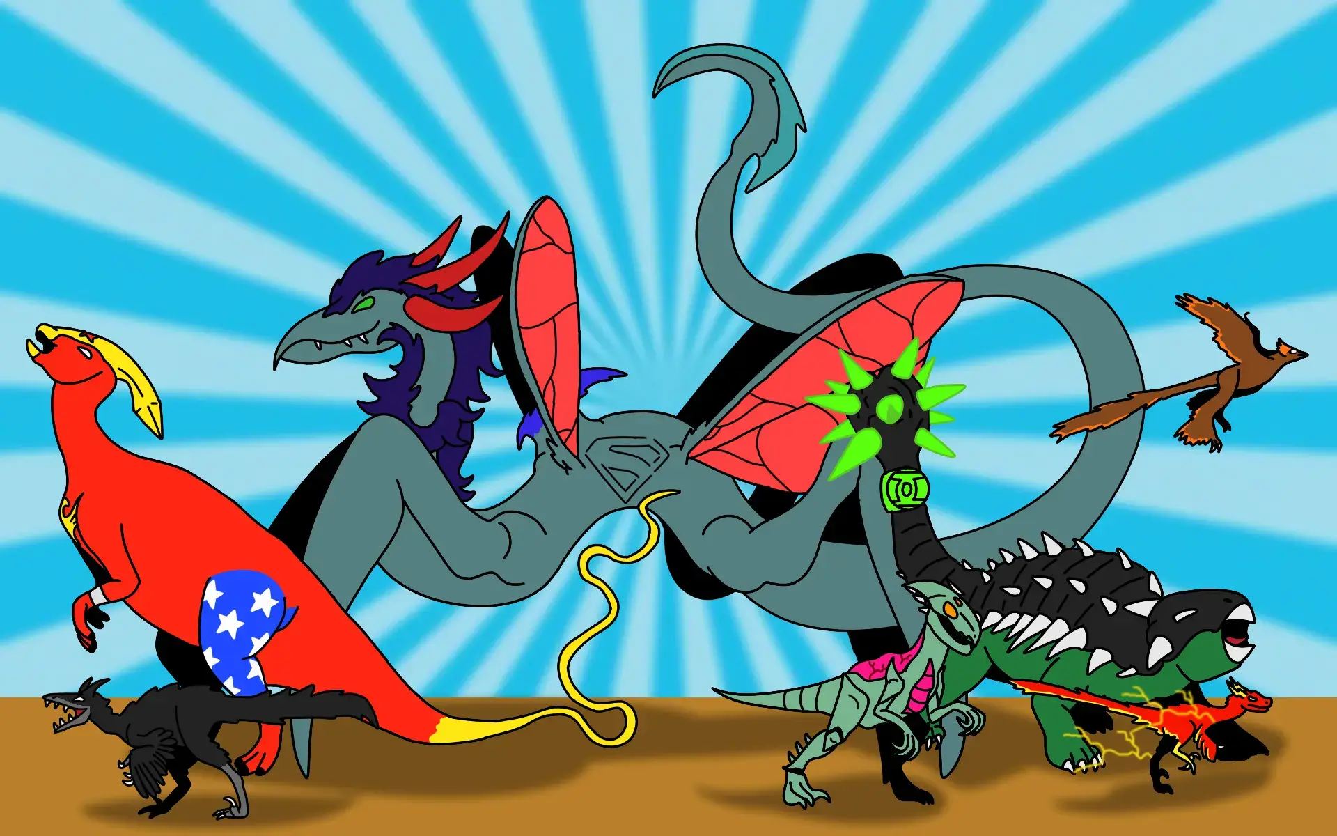 let me know if you want me to talk about some lore about these dinosaurs super heroes #dccomics #dinosaurs #art #superman 