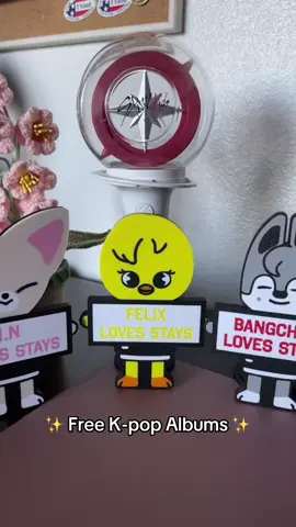 Our Free K-pop Albums are back!! 🫶🏻💜 Check out our skzoo and aniteez light stick holders! Link in bio  #kpop #kpopfypシ #kpopfyp 