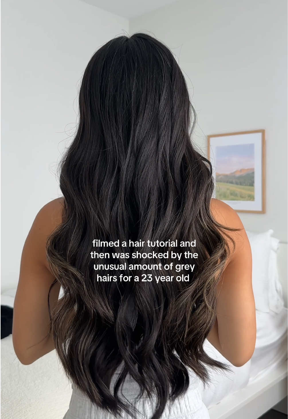 and the black hair doesn’t make it any better 🥲 brb gonna go pluck them. at least my hair is nice and thick still #greyhairs 