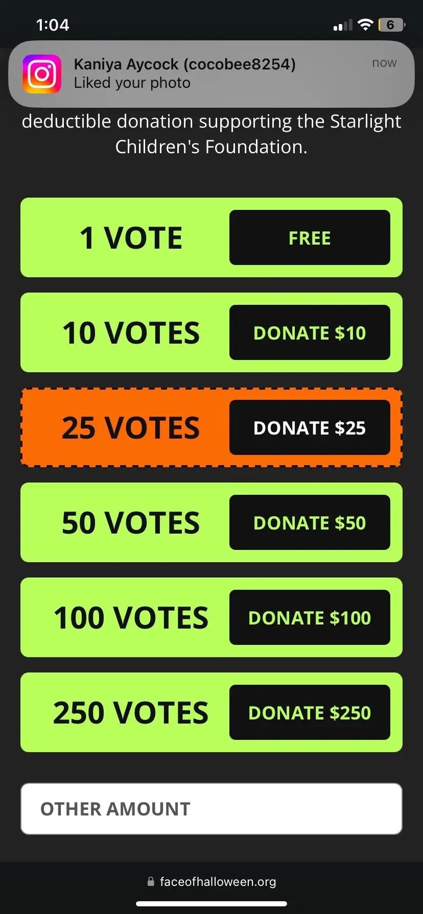 This means a lot to me, please continue to donate for me to win; plus you will be helping a charity whenever you donate more than a free vote. Thank you! I’ll be live and showing this picture, I may not be talking too much. Thank you 😊 #fyp #faceofhalloween #contest #fyp 