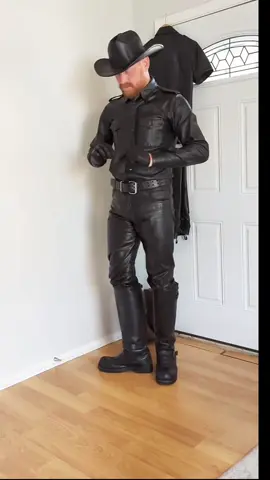 Full Leather Cowboy Look leather shirt leather pants engineer boots leather hat #fashion #gay #outfit #style #lgbtq 